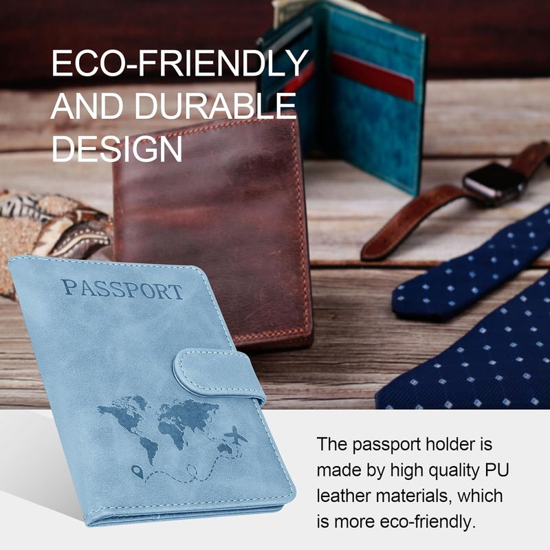 Sovirose Passport Holders, RFID Blocking Credit Card Holder, PU Leather Vaccine Card Holders for Travel with Magnetic Buckle, Travel Must Haves Cruise Ship Essentials for Men, Women (Blue) - Image 5